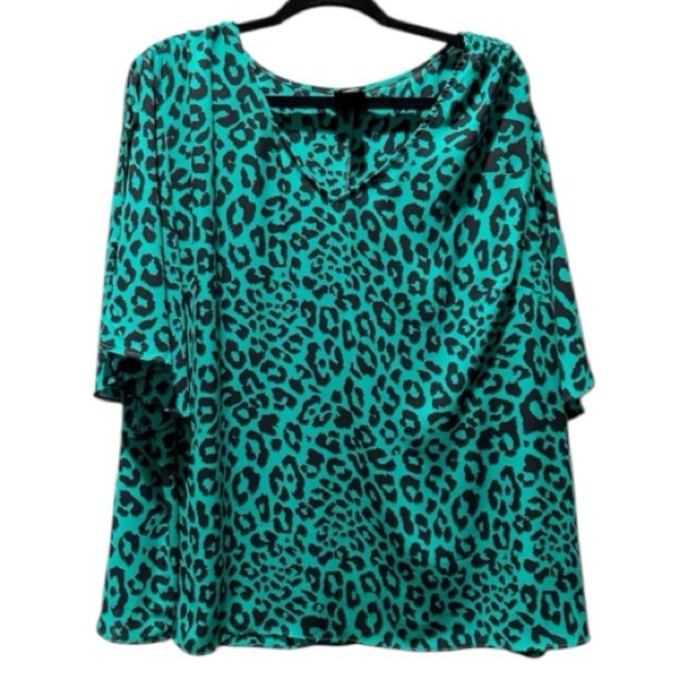 Worthington Woman Green/Black Cheetah Print Blouse sz 2x
